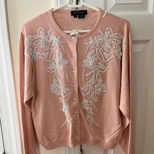 Karen Kane Pink Beaded Cardigan Sweater, Size Medium